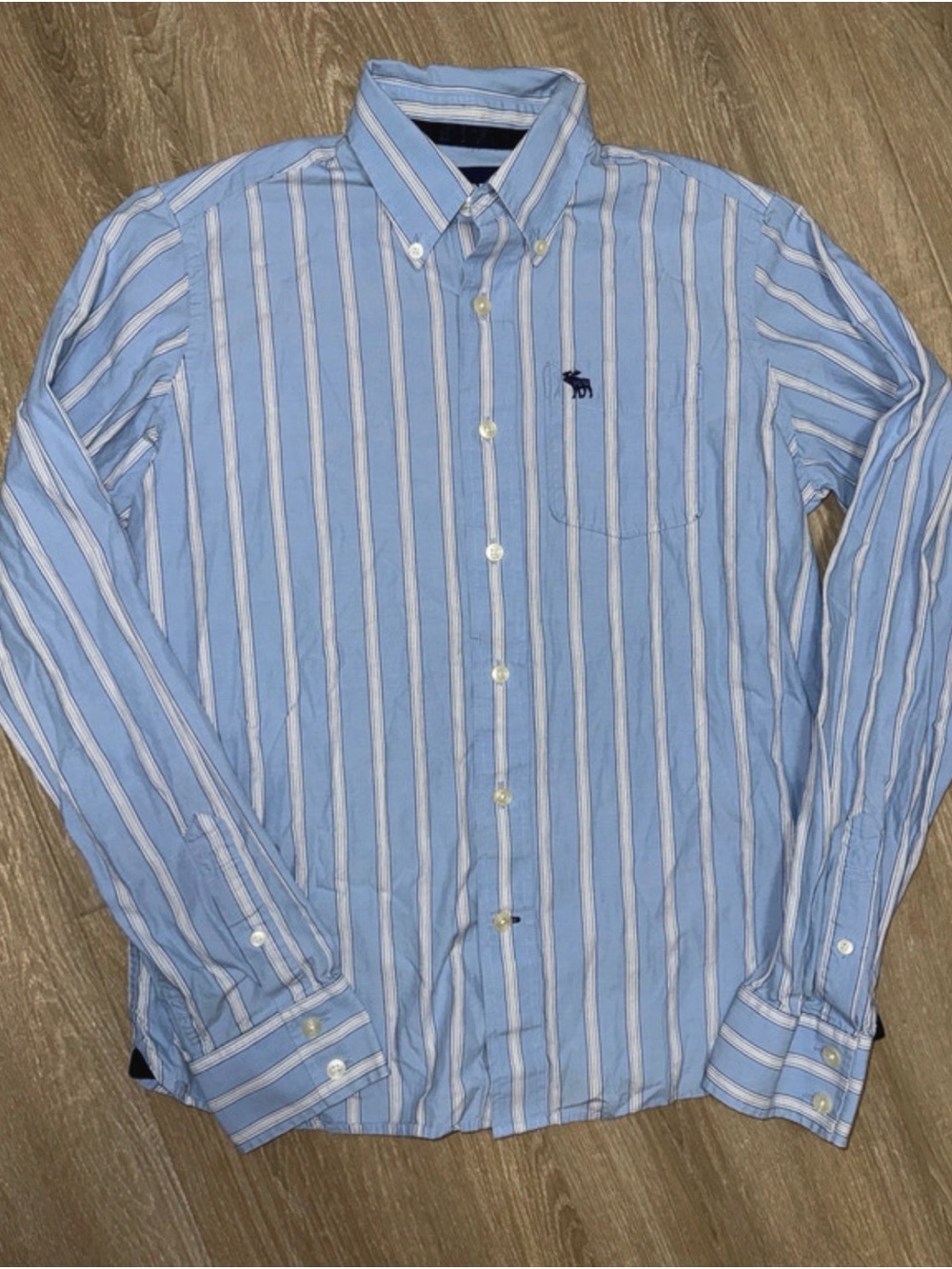 Light Blue Striped Button-Down Shirt - Abercrombie & Fitch youth xl